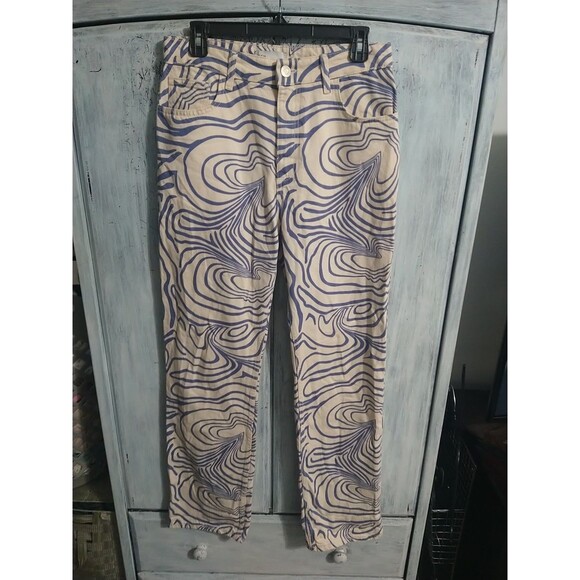 Zara  Ladies Jeans Size 6 Retro Hippie Blue/Cream - Picture 1 of 10